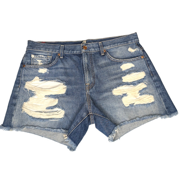 7 For All Mankind Womens Distressed Cut Off Dark Denim Frayed Hem 5" Shorts 31 - Picture 2 of 6